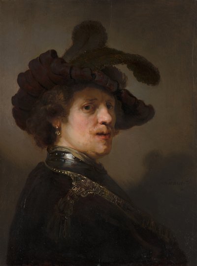 Tronie di un uomo con un berretto piumato da Rembrandt van Rijn