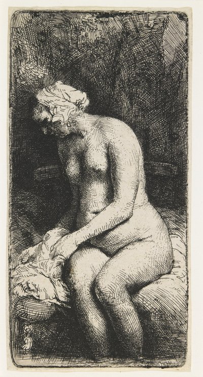 Donna che si lava i piedi in un ruscello da Rembrandt van Rijn