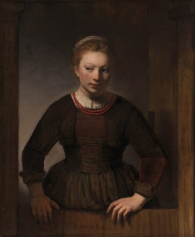 Giovane donna a una mezza porta aperta da Rembrandt Harmensz van Rijn