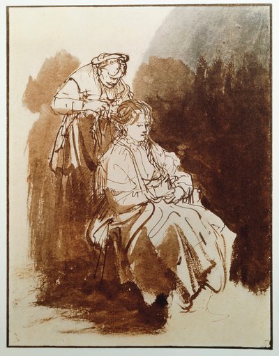 Giovane donna alla sua toilette. Capelli di una vecchia domestica da Rembrandt van Rijn