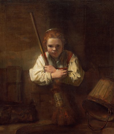 Una ragazza con una scopa da Rembrandt Workshop
