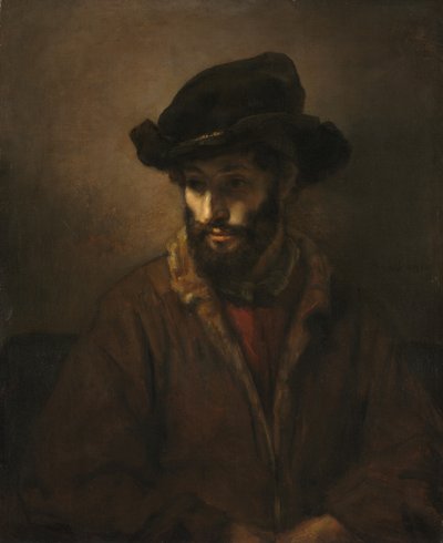 Un uomo barbuto con un cappello da Rembrandt van Rijn