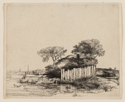 Un cottage con staccionata bianca da Rembrandt van Rijn