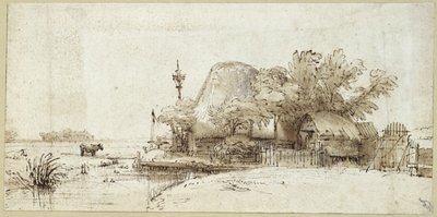 Una fattoria vicino a un ruscello da Rembrandt van Rijn