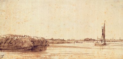 Un fiume con una barca a vela sul Nieuwe Meer da Rembrandt van Rijn
