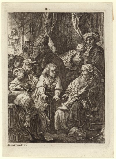 Una folla di persone radunate attorno a un vecchio seduto da Rembrandt van Rijn