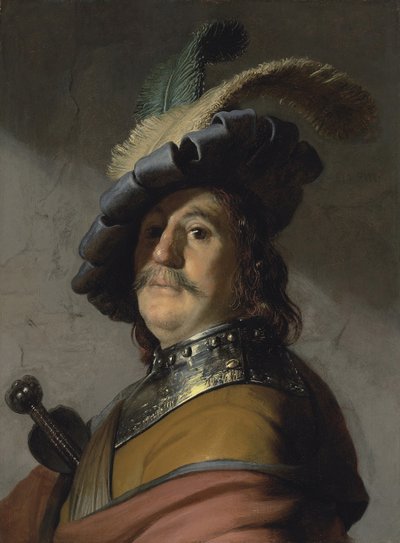Un uomo con gorgera e berretto da Rembrandt van Rijn