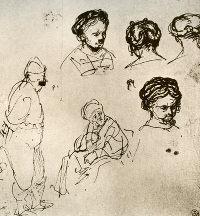 Una pagina di schizzi da Rembrandt van Rijn
