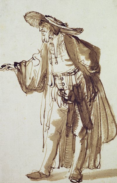 Attore con cappello a tesa larga da Rembrandt van Rijn