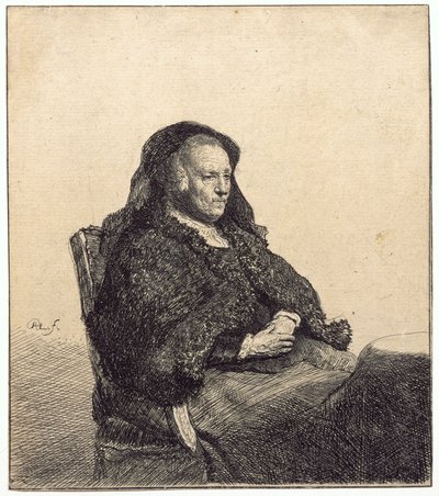 Una donna anziana (madre di Rembrandt, seduta a un tavolo) da Rembrandt van Rijn