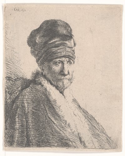 Uomo barbuto con cappello orientale e veste, indossando un cappello alto, 1630 da Rembrandt van Rijn