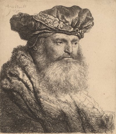 Uomo con Barba in un Berretto di Velluto con Fermaglio di Gioielli, 1637 da Rembrandt van Rijn