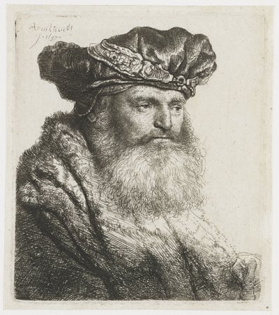 Uomo barbuto con cappello di velluto con fermaglio gioiello da Rembrandt van Rijn