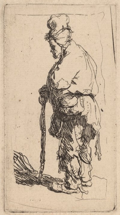 Mendicante appoggiato a un bastone, rivolto a sinistra da Rembrandt van Rijn