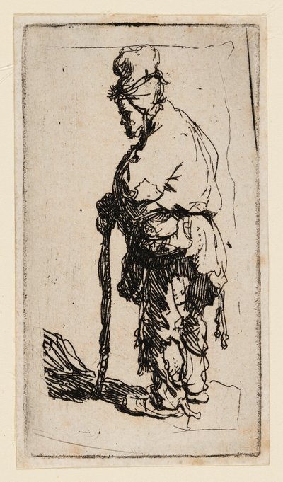 Mendicante appoggiato a un bastone, rivolto a sinistra da Rembrandt van Rijn