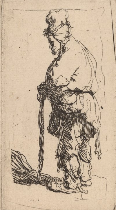 Mendicante appoggiato a un bastone, rivolto a sinistra da Rembrandt van Rijn