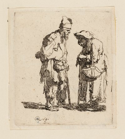 Mendicante uomo e mendicante donna che conversano da Rembrandt van Rijn
