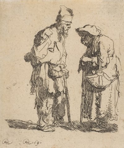Uomo mendicante e donna mendicante che conversano da Rembrandt van Rijn