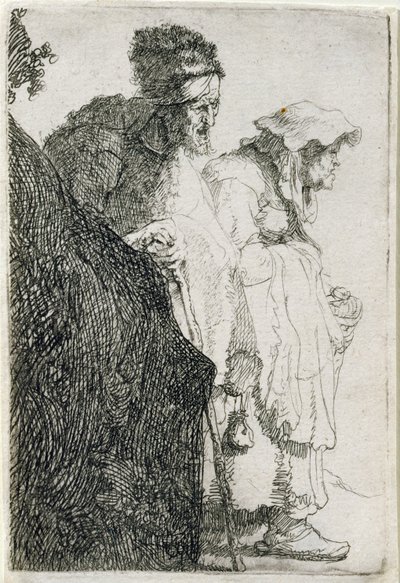 Mendicante uomo e donna dietro una banca, c.1630 da Rembrandt van Rijn