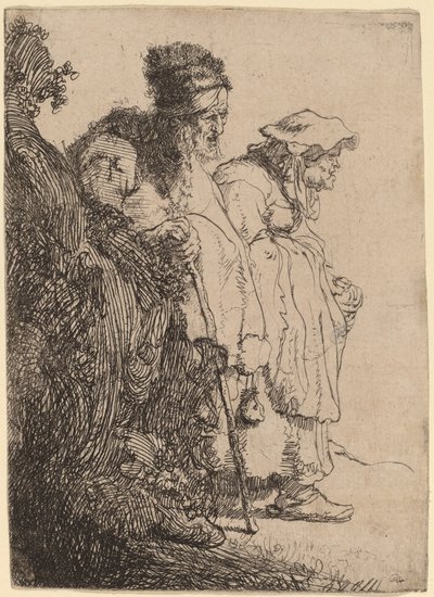 Mendicante Uomo e Donna dietro una Banca da Rembrandt van Rijn