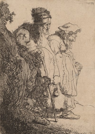 Mendicante uomo e donna dietro una banca, c. 1630 da Rembrandt van Rijn