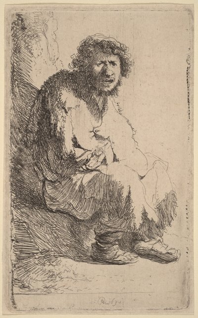 Mendicante seduto su una panchina da Rembrandt van Rijn