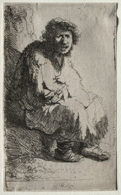 Mendicante seduto su una banca, 1630 da Rembrandt van Rijn