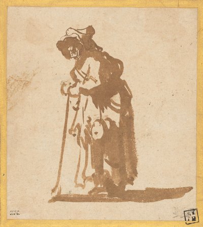 Mendicante appoggiata a un bastone da Rembrandt van Rijn