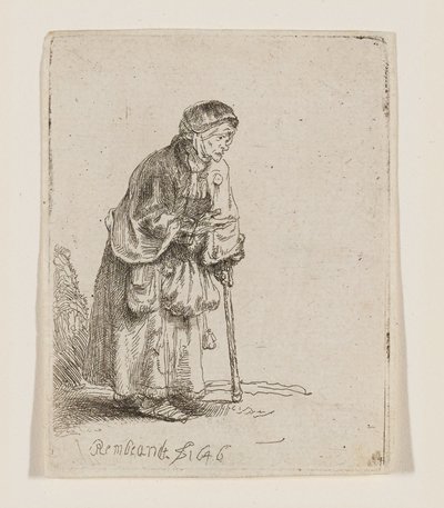 Mendicante appoggiata a un bastone da Rembrandt van Rijn