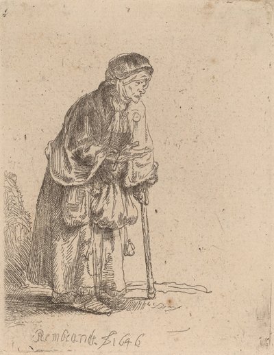 Mendicante Donna Appoggiata a un Bastone, 1646 da Rembrandt van Rijn