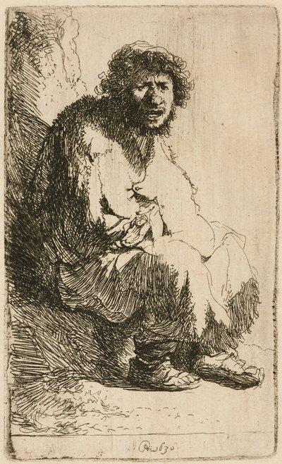 Mendicante seduto su una riva, 1630 da Rembrandt van Rijn