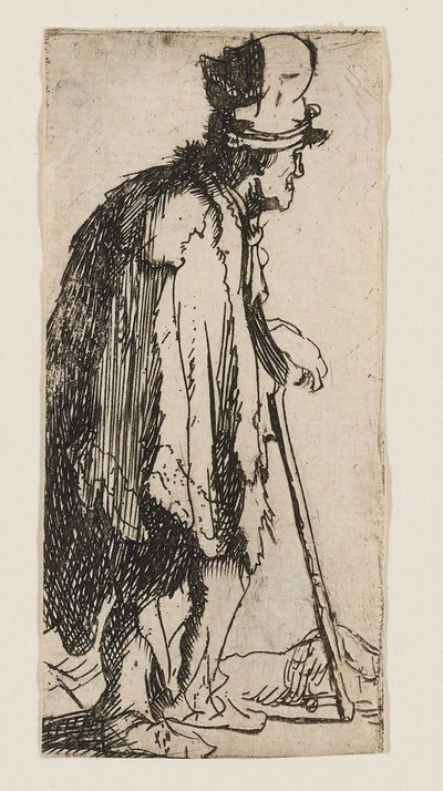 Mendicante con una mano paralizzata, appoggiato a un bastone da Rembrandt van Rijn