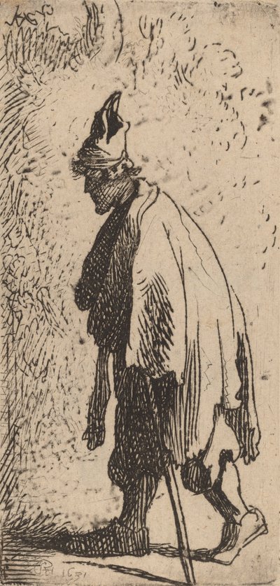 Mendicante con un Bastone, Camminando a Sinistra da Rembrandt van Rijn
