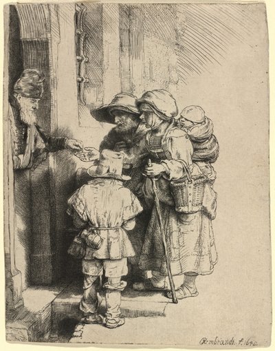 Mendicanti che Ricevono Elemosina alla Porta di una Casa da Rembrandt van Rijn