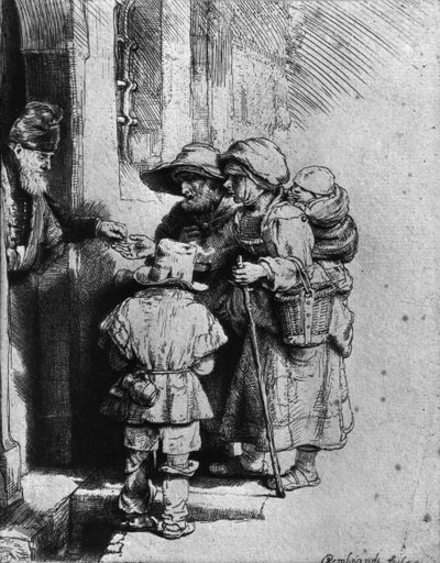 Mendicanti sulla soglia di una casa da Rembrandt van Rijn
