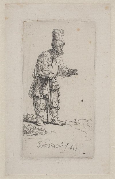 Contadino appoggiato a un bastone da Rembrandt van Rijn