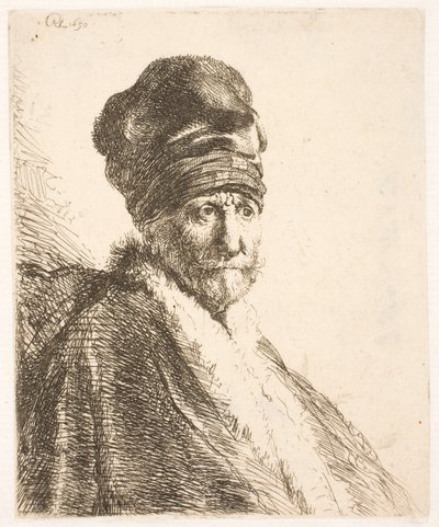 Busto di uomo (il padre di Rembrandt) con un berretto alto, visto di tre quarti da Rembrandt van Rijn