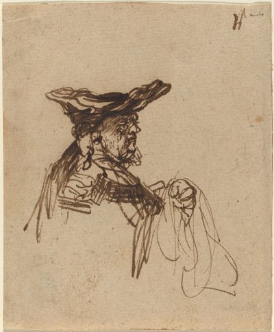 Busto di un anziano con berretto piatto da Rembrandt van Rijn