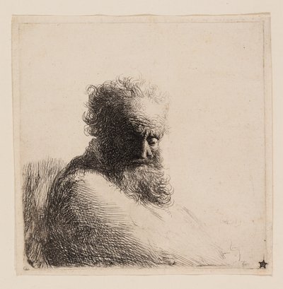 Busto di un vecchio barbuto, che guarda in basso, tre quarti a destra da Rembrandt van Rijn