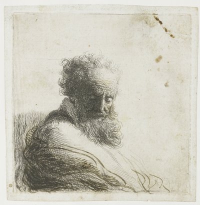 Busto di un vecchio barbuto, guardando in basso, tre quarti a destra da Rembrandt van Rijn