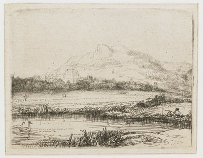 Canale con un pescatore e due cigni da Rembrandt van Rijn