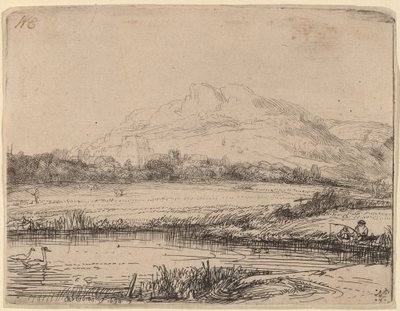 Canale con un pescatore e due cigni da Rembrandt van Rijn