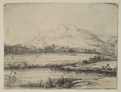 Canale con un pescatore e due cigni, 1650 da Rembrandt van Rijn