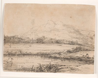 Canale con un pescatore e due cigni da Rembrandt van Rijn