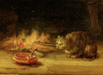 Gatto, dettaglio della Sacra Famiglia con una tenda da Rembrandt van Rijn