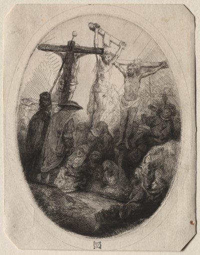 Cristo crocifisso tra due ladroni: un piatto ovale, c. 1641 da Rembrandt van Rijn