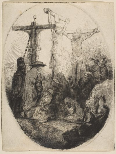 Cristo crocifisso tra due ladroni, piastra ovale, ca. 1641 da Rembrandt van Rijn