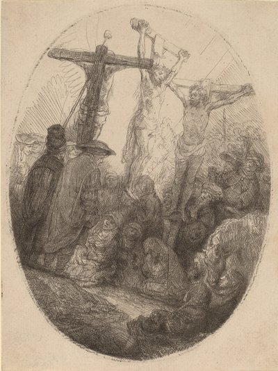 Cristo crocifisso tra i due ladroni: un piatto ovale, c. 1641 da Rembrandt van Rijn