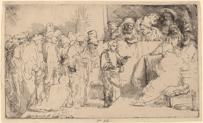Cristo disputa con i dottori: uno schizzo da Rembrandt van Rijn