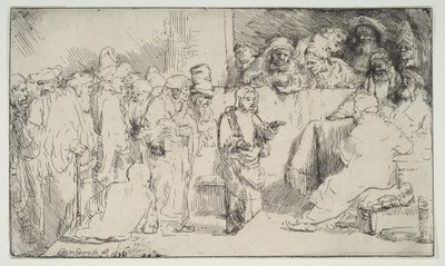 Cristo disputa con i dottori, uno schizzo da Rembrandt van Rijn